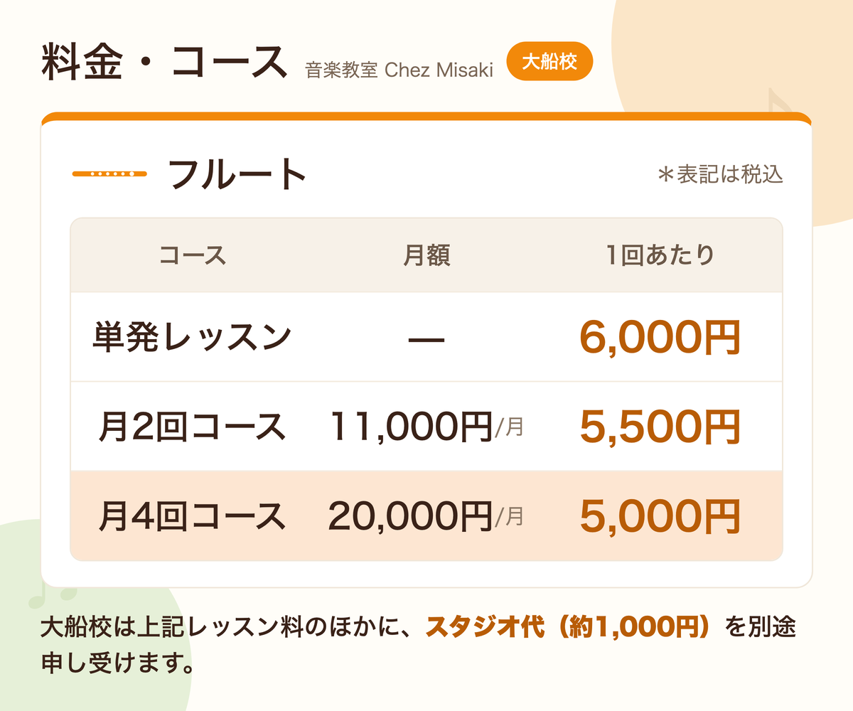 大船校 料金・コース表（フルート）